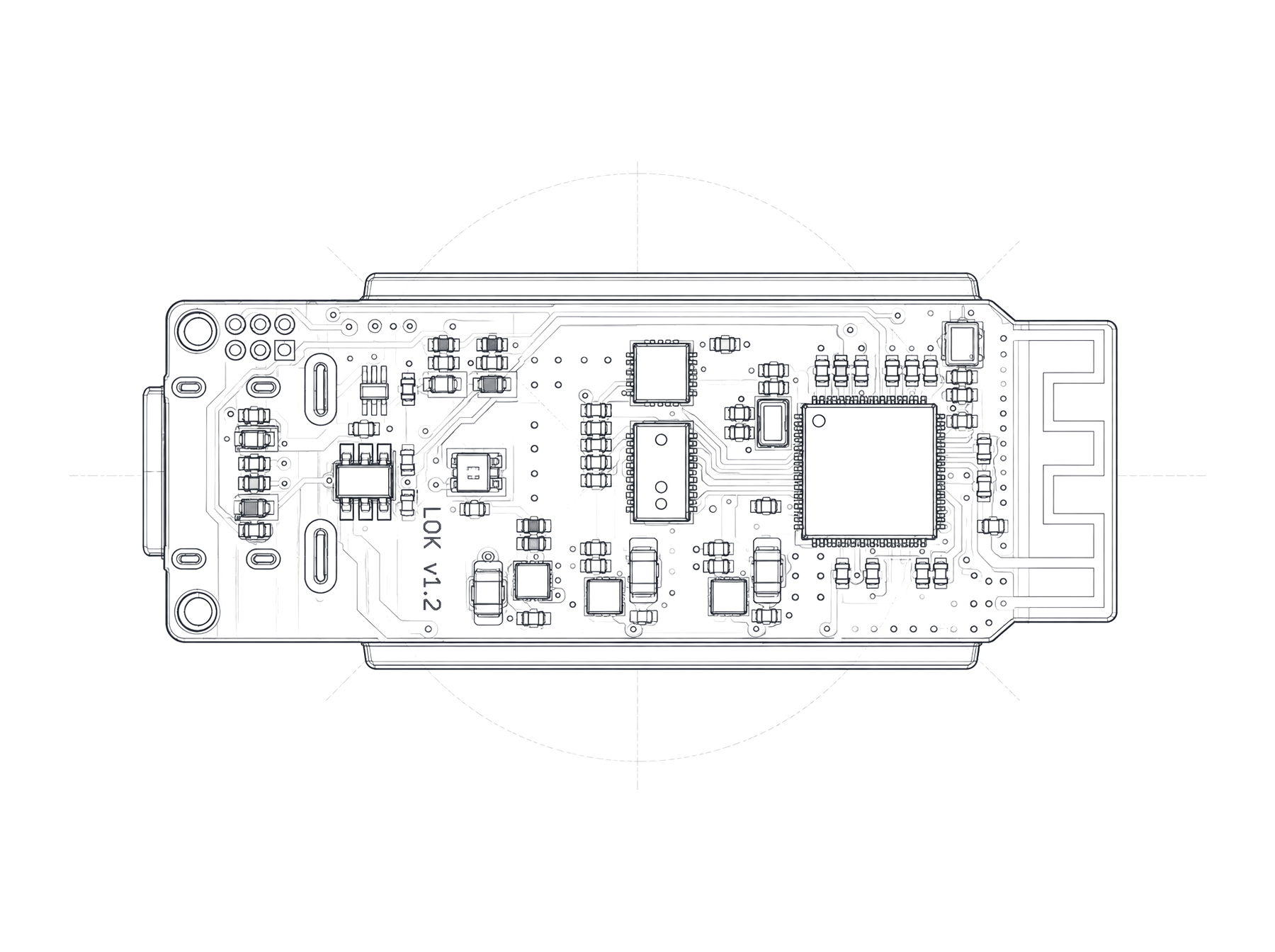 Contour drawing of the alarm sensor node board.
