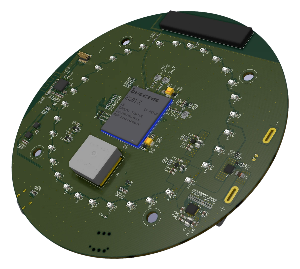 Render of the round alarm hub board.