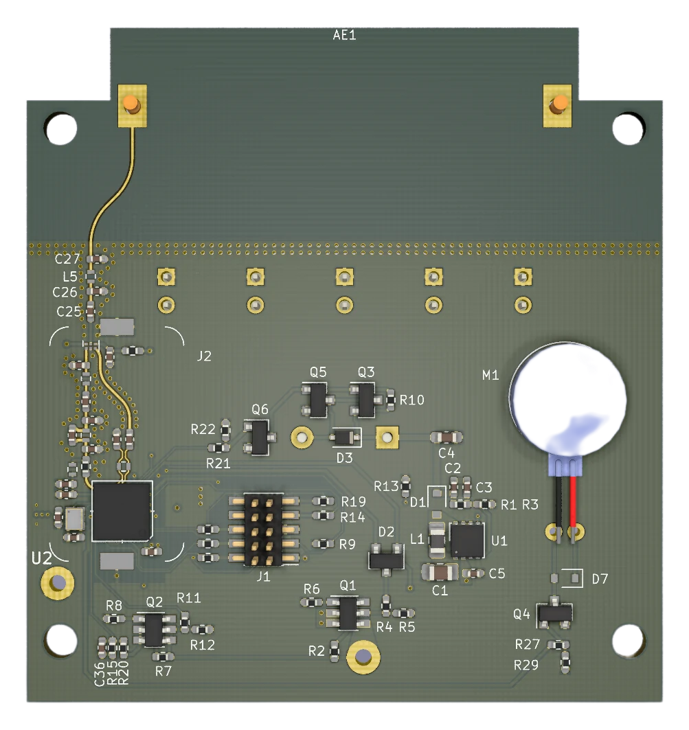 Underside render of the LoRa hub board.