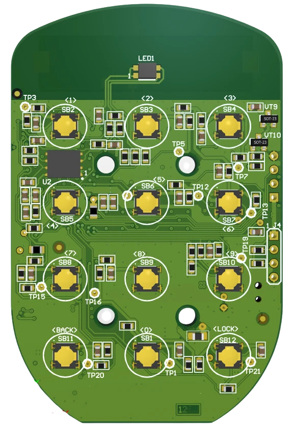 Render of the padlock board from the keypad side.