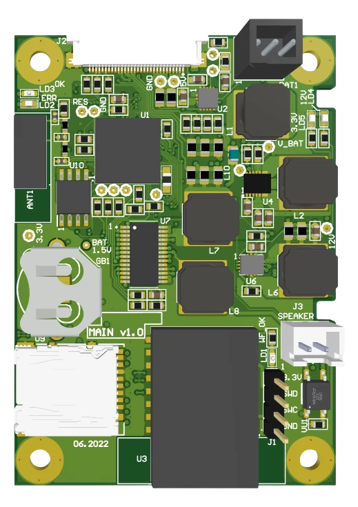 Top view render of the communication system board.