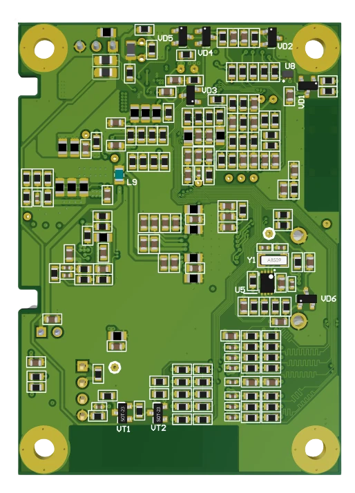 Underside render of the communication system board.
