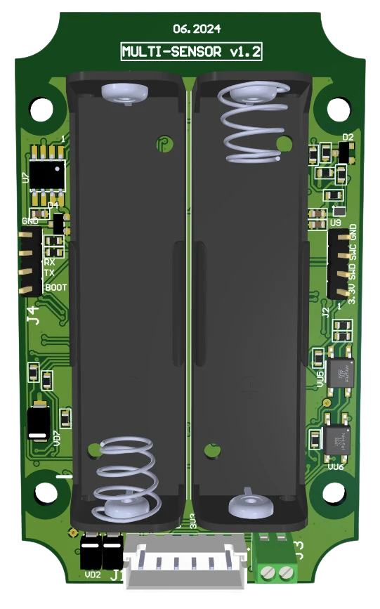 Render of the temperature sensor board from the battery side.