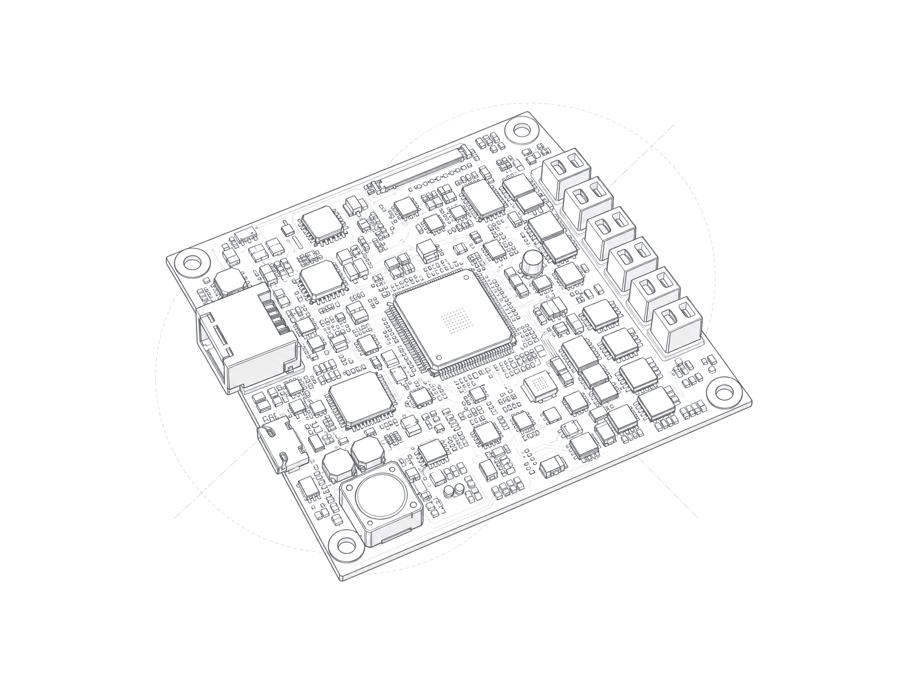Contour drawing of the KNX lighting-controller board.