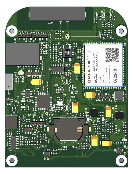 Top view render of the telemetry board.