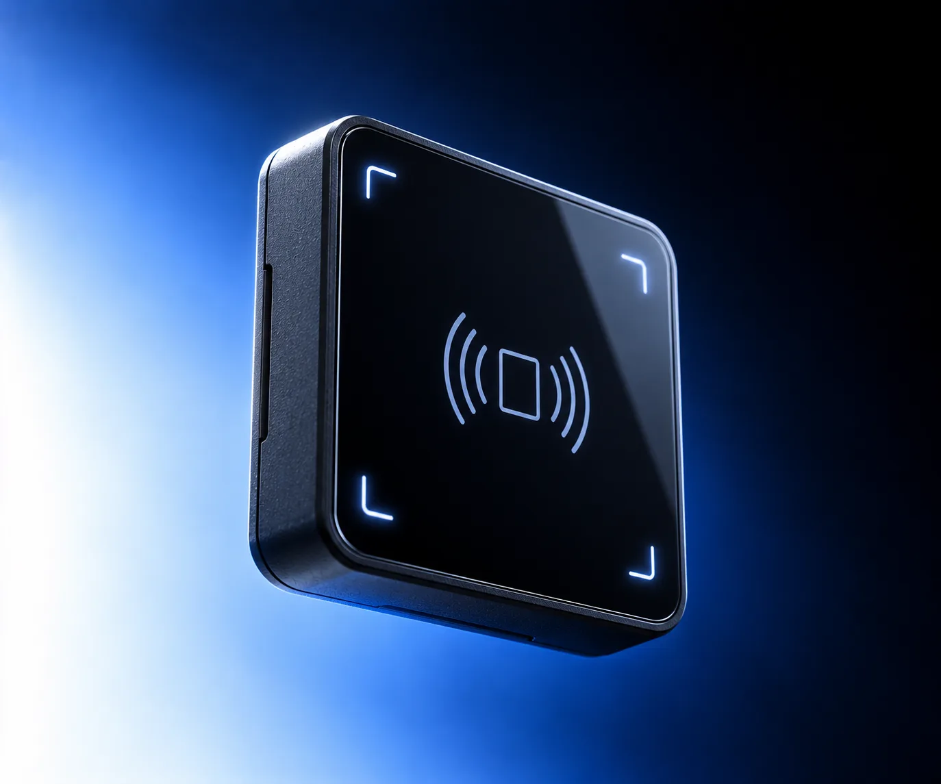 Product render of the RFID reader with its contactless-card symbol.